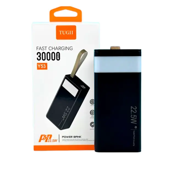 УМБ Павербанк 30000 mAh 22.5W WUW-TYGII Y53 зі швидкою зарядкою та ліхтарем Чорний 7413866 фото
