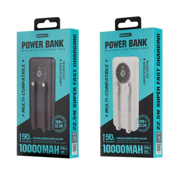 УМБ Павербанк 10000 mAh 22.5W Remax RPP-37 с быстрой зарядкой и 2 встроенными кабелями Белый 8742053 фото