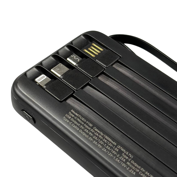 УМБ Павербанк 10000 mAh 22.5W WUW Y100 зі швидкою зарядкою та 4 вбудованими кабелями Чорний 4562053 фото