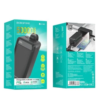 УМБ Павербанк 50000 mAh 22.5W Borofone BJ14D зі швидкою зарядкою PD/QC та ліхтариком Чорний 6302631 фото
