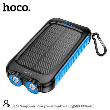 УМБ Павербанк 8000 mAh 2A Hoco DB51 с солнечной панелью и фонарем Черный 9955633 фото
