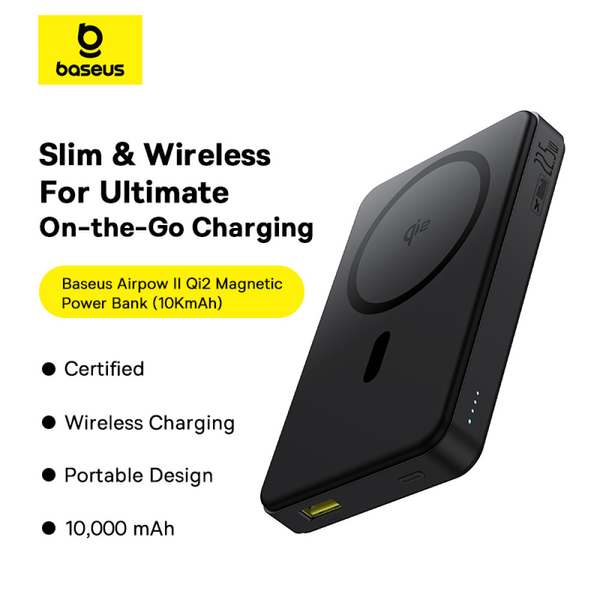 УМБ Павербанк 10000 mAh 22.5W Baseus Airpow 2 зі швидкою та бездротовою зарядкою Чорний 55517066 фото