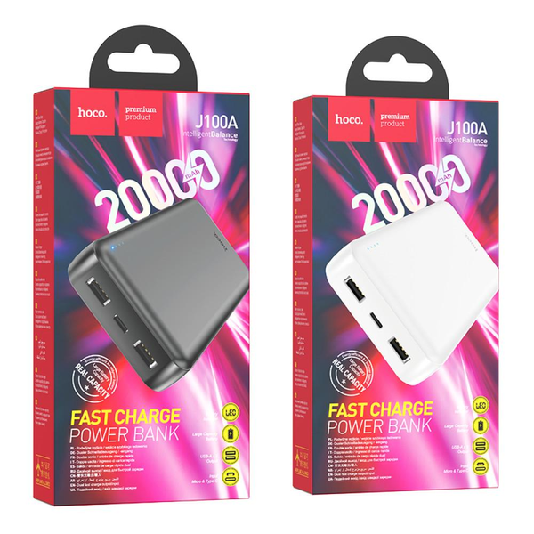 УМБ Павербанк 20000 mAh 2.1A Hoco J100A з LED-індикатором Білий 8745053 фото