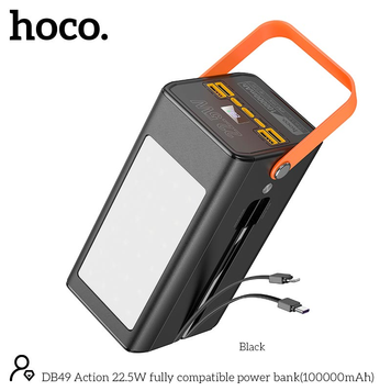 УМБ Павербанк 100000 mAh 22.5W Hoco DB49 с быстрой зарядкой и фонарем Черный 321111111 фото