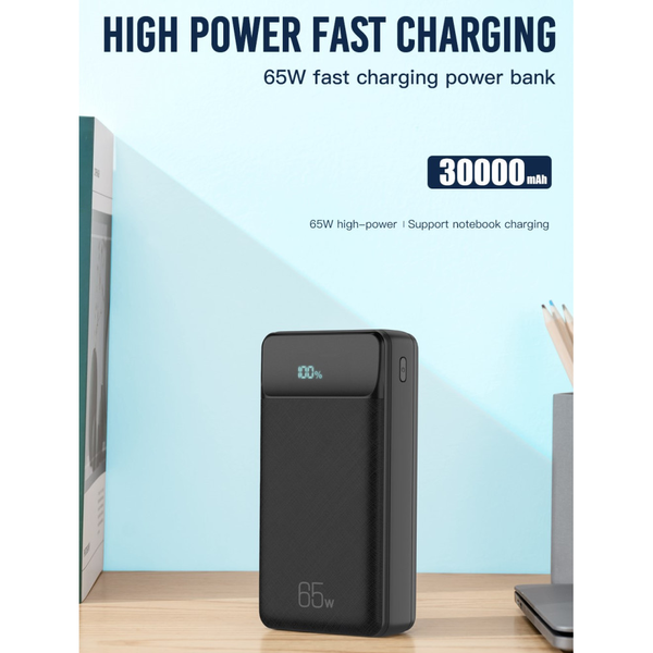 УМБ Павербанк 30000 mAh 65W XO PR201 с быстрой зарядкой PD/QC Черный 3585053 фото