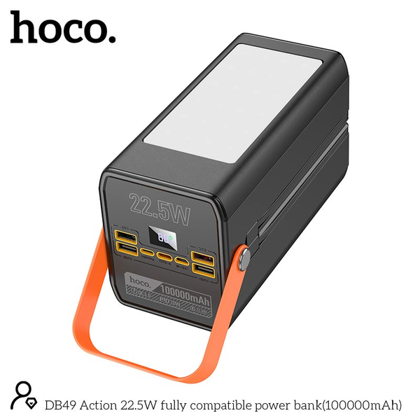 УМБ Павербанк 100000 mAh 22.5W Hoco DB49 с быстрой зарядкой и фонарем Черный 321111111 фото