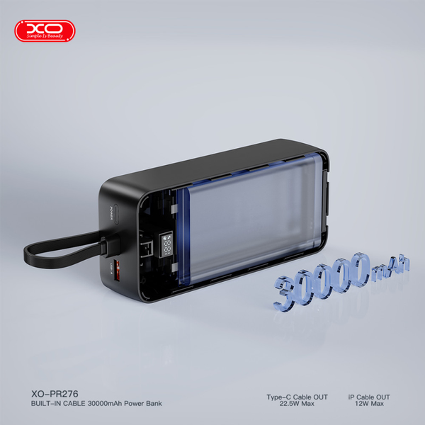 УМБ Павербанк 30000 mAh 22.5W XO PR276 с быстрой зарядкой и 3 встроенными кабелями Черный 10345053 фото