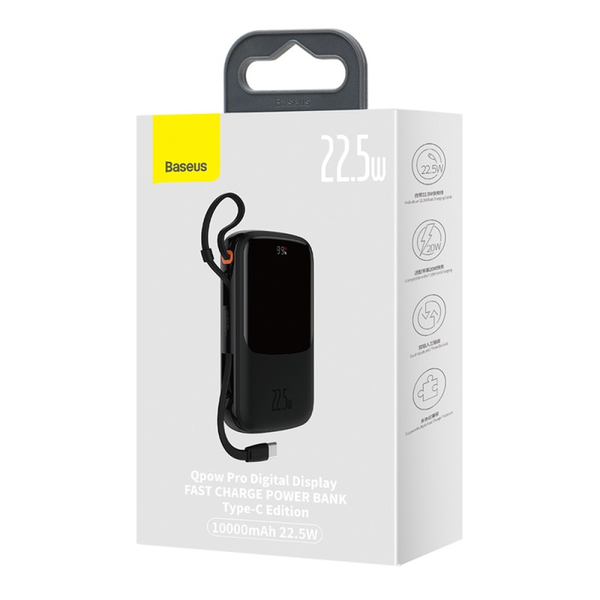 УМБ Павербанк 10000 mAh 22.5W Baseus Qpow Pro с быстрой зарядкой и встроенным кабелем Type-C Черный 5494066 фото