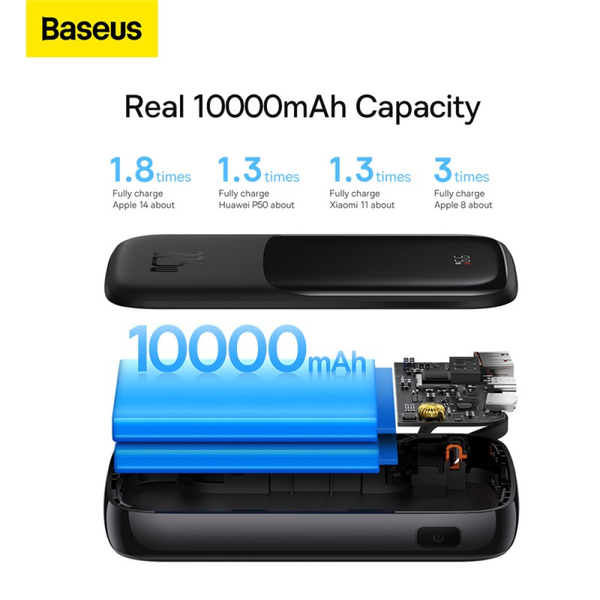 УМБ Павербанк 10000 mAh 22.5W Baseus Qpow Pro с быстрой зарядкой и встроенным кабелем Type-C Черный 5494066 фото