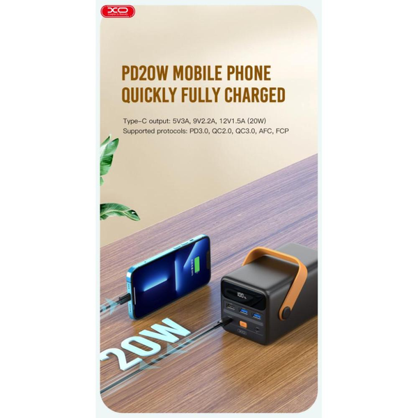 УМБ Павербанк 50000 mAh 22.5W XO PR168 зі швидкою зарядкою та ліхтарем Чорний 2755053 фото