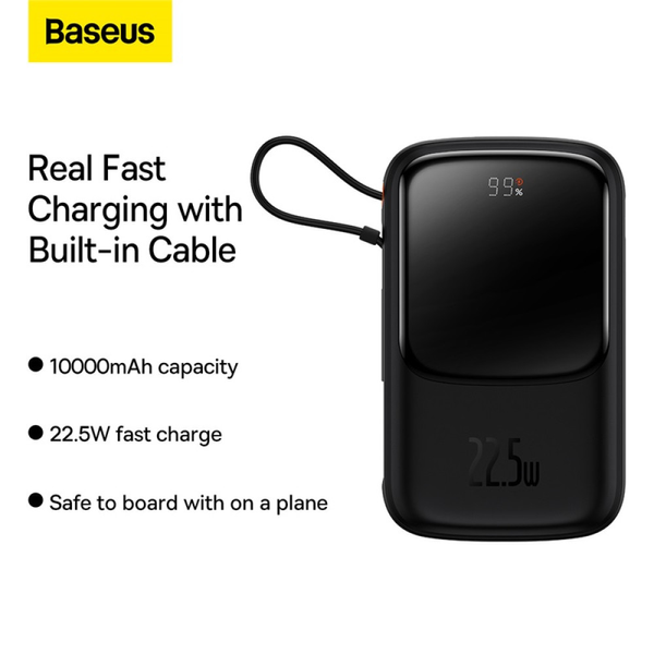 УМБ Павербанк 10000 mAh 22.5W Baseus Qpow Pro с быстрой зарядкой и встроенным кабелем Type-C Черный 5494066 фото