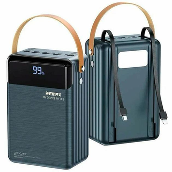УМБ Павербанк 80000 mAh 22.5W Remax RPP-566 с 2 встроенными кабелями и фонарем Серый 7545053 фото