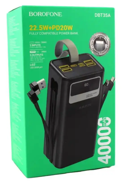 УМБ Павербанк 40000 mAh 22.5W Borofone DBT35A с быстрой зарядкой и фонариком Черный 4209633 фото