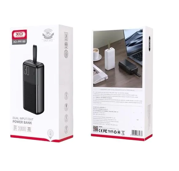 УМБ Павербанк 30000 mAh 2.1A XO PR199 з LED-індикатором Чорний 2345053 фото