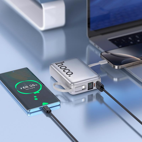 УМБ Павербанк 20000 mAh 22.5W Hoco Q39 с быстрой зарядкой и 2 встроенными кабелями Серый 8959633 фото