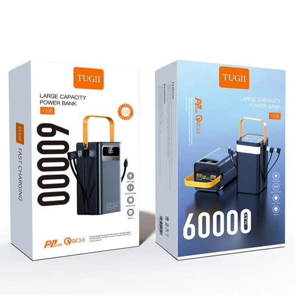 УМБ Павербанк 60000 mAh 22.5W WUW TUGII Y106 с быстрой зарядкой и 4 встроенными кабелями Черный 05022620 фото