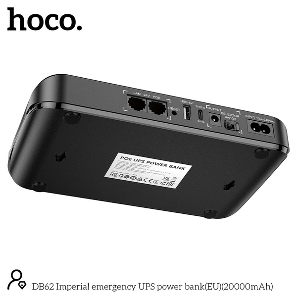 ДБЖ Павербанк 20000 mAh 18W Hoco DB62 з індикатором та підтримкою USB/Type-C/LAN/POE Чорний 6649633 фото