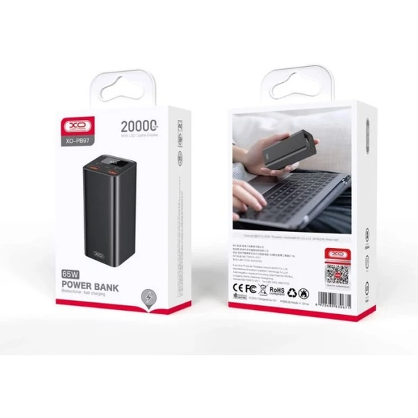 УМБ Павербанк 20000 mAh 65W XO-PB97 с быстрой зарядкой для ноутбука Черный 1102222 фото