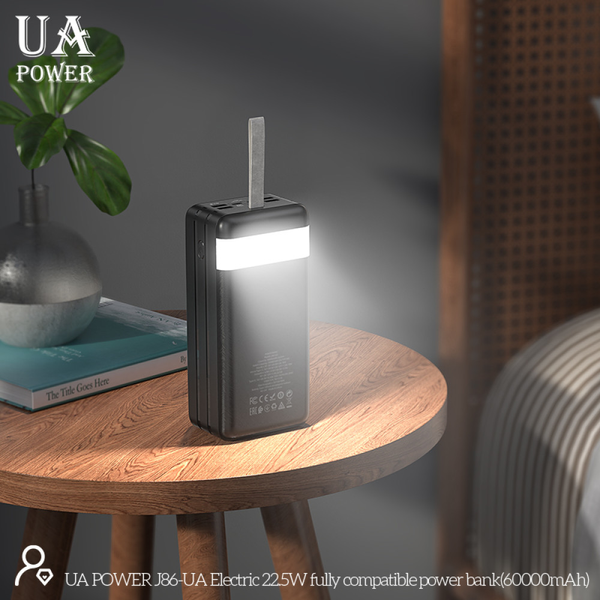 УМБ Павербанк 60000 mAh 22.5W UA Power J86-UA с быстрой зарядкой и фонарем Черный 2255866 фото