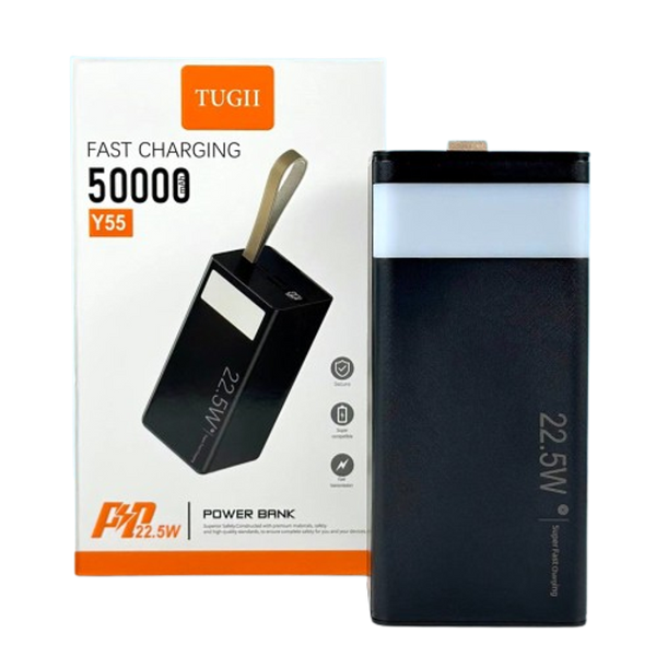 УМБ Павербанк 50000 mAh 22.5W WUW-TUGII Y55 с быстрой зарядкой и фонарем Черный 1105866 фото