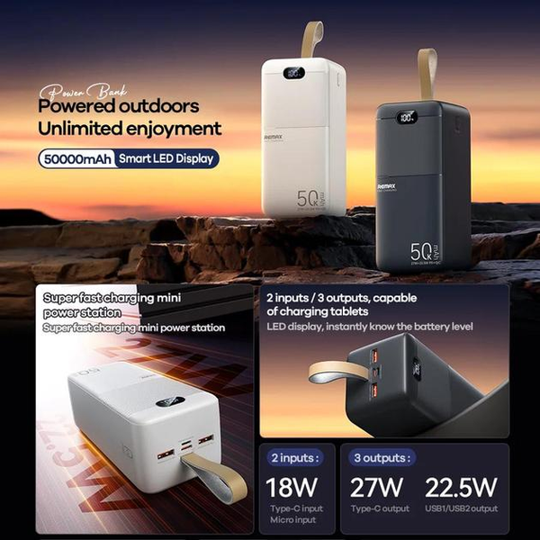 УМБ Павербанк 50000 mAh 22.5W Remax RPP-117 с быстрой зарядкой PD/QC Белый 4365053 фото