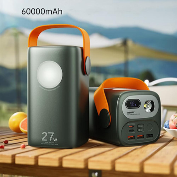 УМБ Павербанк 60000 mAh 27W Remax RPP-123 с быстрой зарядкой и фонарем Серый 3165053 фото