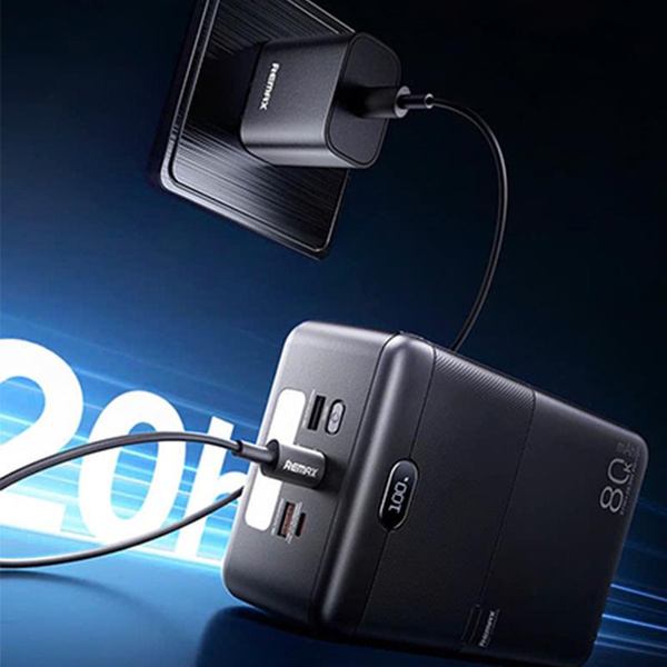 УМБ Павербанк 80000 mAh 27W Remax RPP-118 с быстрой зарядкой и фонарем Черный 1295053 фото