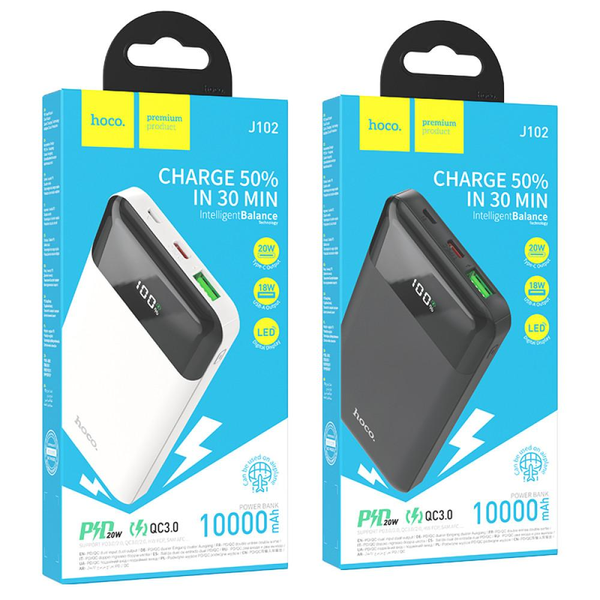 УМБ Павербанк 10000 mAh 20W Hoco J102 с быстрой зарядкой и дисплеем Белый 5651053 фото