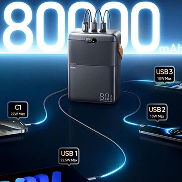УМБ Павербанк 80000 mAh 27W Remax RPP-118 с быстрой зарядкой и фонарем Черный 1295053 фото