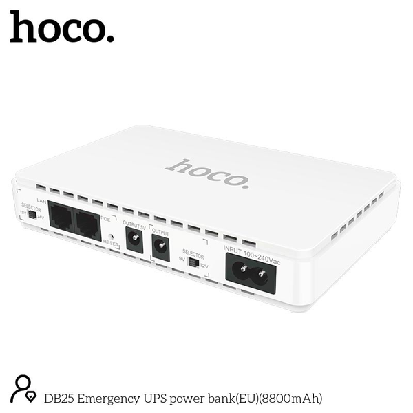 ДБЖ Павербанк 8800 mAh 17W Hoco DB25 з індикатором та підтримкою USB/LAN/POE Білий 8799633 фото