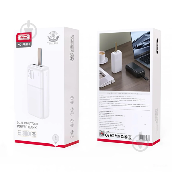 УМБ Павербанк 30000 mAh 2.1A XO PR199 з LED-індикатором Білий 7745053 фото