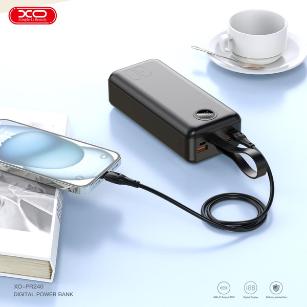 УМБ Павербанк 30000 mAh 22.5W XO PR240 зі швидкою зарядкою та ліхтарем Чорний 6398053 фото