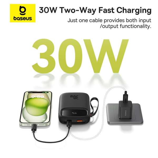 УМБ Павербанк 10000 mAh 30W Baseus Qpow2 с быстрой зарядкой и 2 встроенными кабелями Type-C Черный 6320066 фото