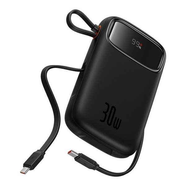 УМБ Павербанк 10000 mAh 30W Baseus Qpow2 с быстрой зарядкой и 2 встроенными кабелями Type-C Черный 6320066 фото