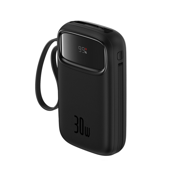 УМБ Павербанк 10000 mAh 30W Baseus Qpow2 с быстрой зарядкой и 2 встроенными кабелями Type-C Черный 6320066 фото