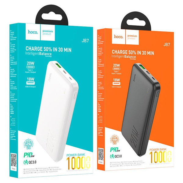 УМБ Павербанк 10000 mAh 20W Hoco J87 с быстрой зарядкой PD/QC3.0 Белый 6541053 фото