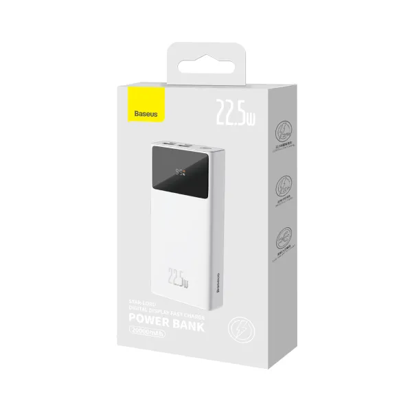 УМБ Павербанк 20000 mAh 22.5W Baseus Star-Lord с быстрой зарядкой и кабелем USB to Type-C Белый 6580066 фото
