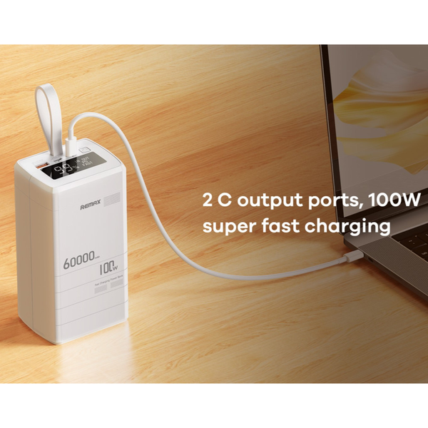 УМБ Павербанк 60000 mAh 100W Remax RPP-650 с быстрой зарядкой PD/QC Белый 3065053 фото