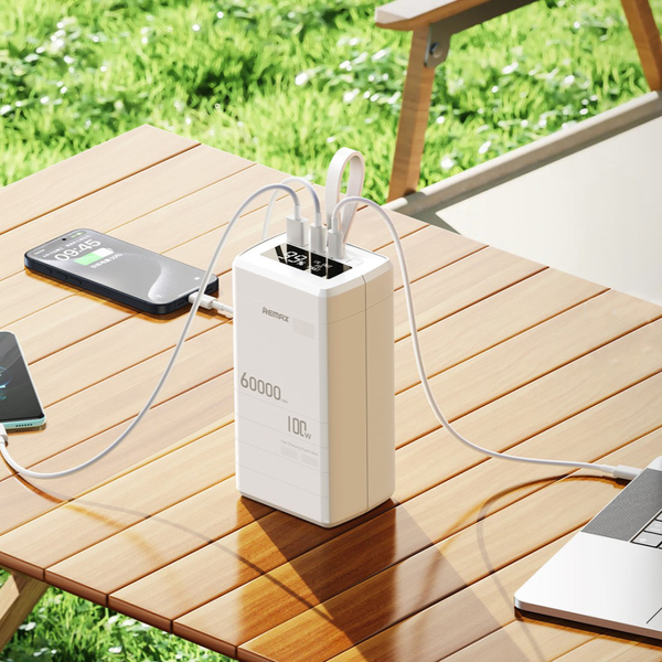УМБ Павербанк 60000 mAh 100W Remax RPP-650 с быстрой зарядкой PD/QC Белый 3065053 фото
