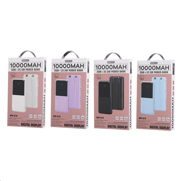 УМБ Павербанк 10000 mAh 22.5W Remax RPP-679 с быстрой зарядкой и 2 встроенными кабелями Белый 1074053 фото