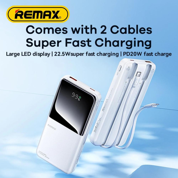 УМБ Павербанк 10000 mAh 22.5W Remax RPP-679 с быстрой зарядкой и 2 встроенными кабелями Белый 1074053 фото