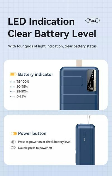 УМБ Павербанк 30000 mAh 22.5W Remax RPP-506 зі швидкою зарядкою PD/QC Синій 3945053 фото