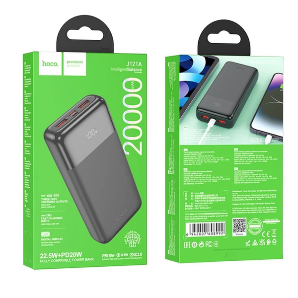 УМБ Павербанк 20000 mAh 22.5W Hoco J121A зі швидкою зарядкою та дисплеєм Чорний 3454053 фото
