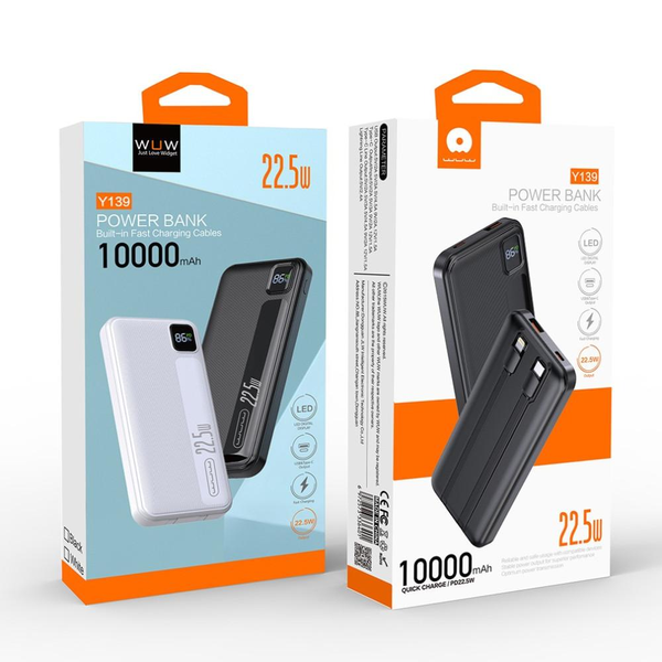 УМБ Павербанк 10000 mAh 22.5W WUW Y139 с быстрой зарядкой и 2 встроенными кабелями Белый 2014053 фото